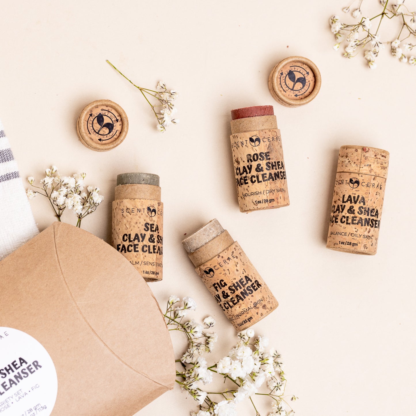 Clay & Shea face & body cleansers travel size push ups 4 pack