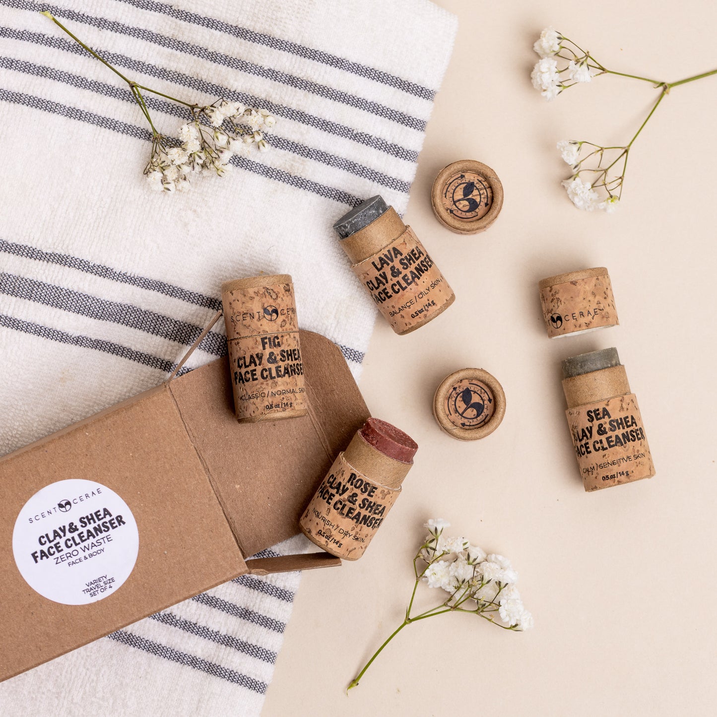 Clay & Shea face & body cleansers travel size push ups 4 pack