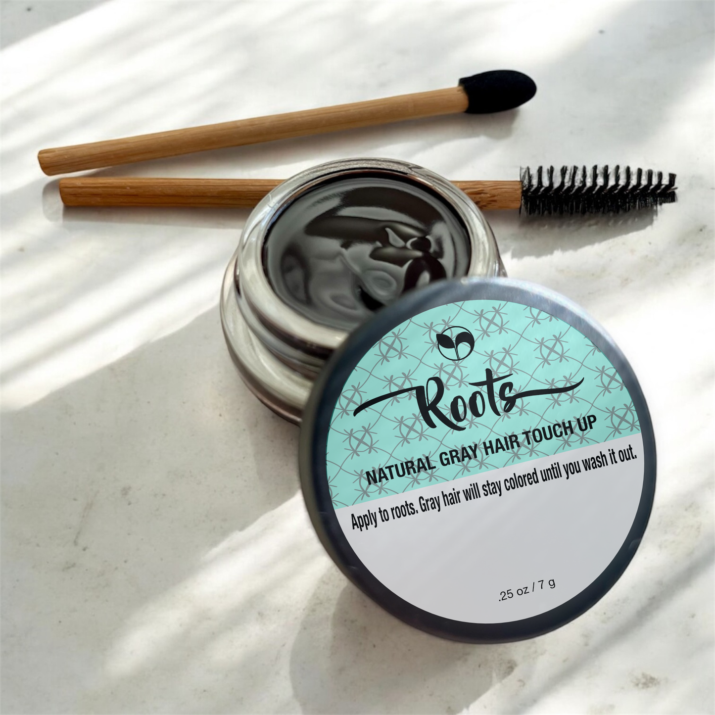 Roots Natural Gray Hair & Beard Touch-Up – Chemical-Free, Odorless, Travel-Friendly Zero Waste Dye for Dark Hair